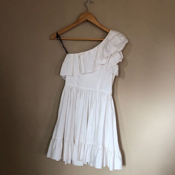 Rachel Zoe White One Shoulder Statement Ruffle Mini Dress Sz 2 Coquette - Picture 5 of 9